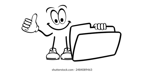 Caricatura, concepto de gestión de archivos de mascota cómica. Directorio de archivos de equipo, patrón de línea. Carpetas organizadas en un sistema de almacenamiento. Carpeta con red. Mapa informático. Almacenamiento de datos.