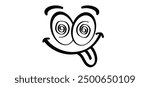 Cartoon, comic mascot, make a crazy face and love. Hypnotic eye. Sticking out tongue. Silly, face. Emoji, Teasing Fun making. You make me crazy. Stupid face and crossed eyes. Funny happy eye.
