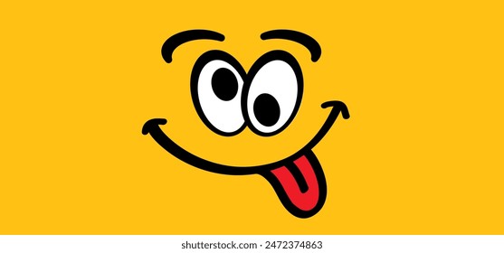 Cartoon, comic mascot, make a crazy face and love. Sticking out tongue. Silly, face. Emoji face Fun making. You make me crazy. Stupid face and crossed eyes. Funny happy eye.