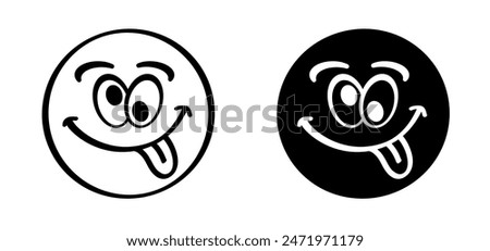 Cartoon, comic mascot, make a crazy face and love. Sticking out tongue. Silly, face. Emoji, Teasing Fun making. You make me crazy. Stupid face and crossed eyes. Funny happy eye.