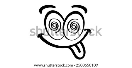 Cartoon, comic mascot, make a crazy face and love. Hypnotic eye. Sticking out tongue. Silly, face. Emoji, Teasing Fun making. You make me crazy. Stupid face and crossed eyes. Funny happy eye.