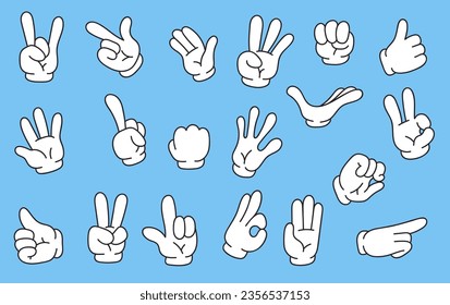 Cartoon comic retro arm hand finger gesture isolated set. Vector flat graphic design illustration