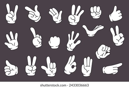 Cartoon comic retro arm hand finger gesture isolated set. Vector flat graphic design illustration