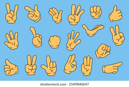 Cartoon comic retro arm hand finger gesture isolated set. Vector flat graphic design illustration
