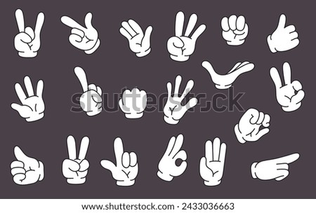 Cartoon comic retro arm hand finger gesture isolated set. Vector flat graphic design illustration