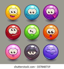 Cartoon comic round faces set, colorful vector bubble characters