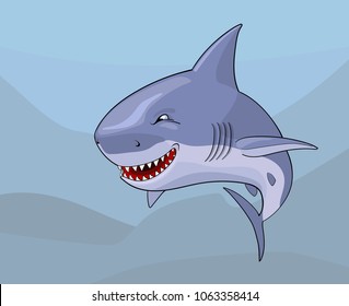 Cartoon comic shark with malignant smile