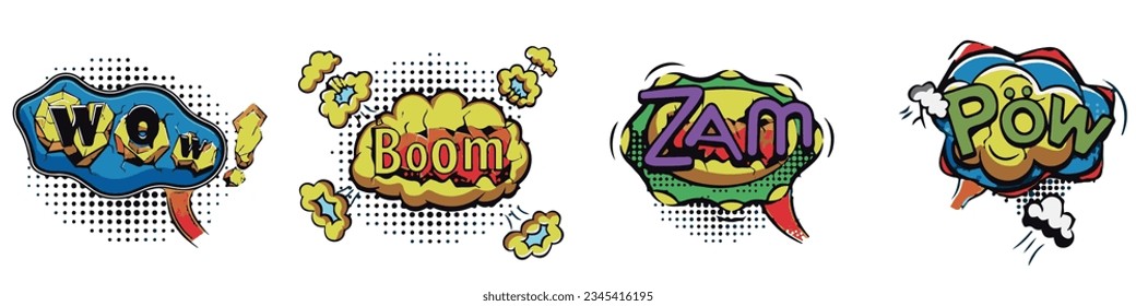 Cartoon comic sign burst clouds. Speech bubble, boom sign expression and pop art text frames.EPS 10