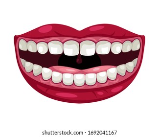 Cartoon comic smile. A cheerful smile, lips, teeth, tongue.