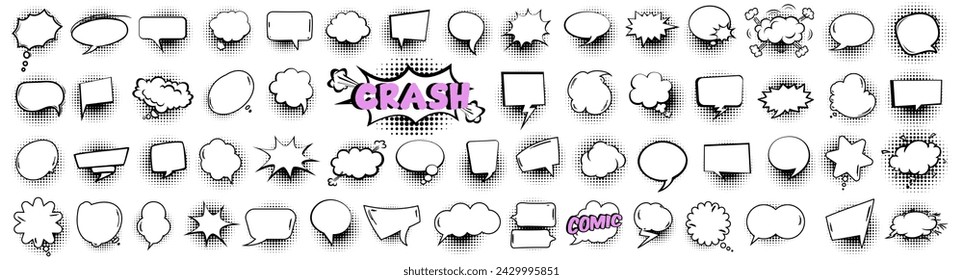 Cartoon comic speech bubble collection. Set of comic speech bubble with halftone. Cartoon cloud collection. Comic speech bubble frame