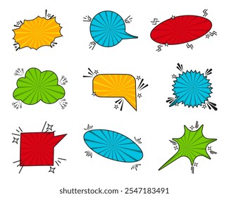 Colección de burbuja de discurso de cómic de dibujos animados. Conjunto de burbuja de discurso cómico con semitono. Colección de nube de dibujos animados