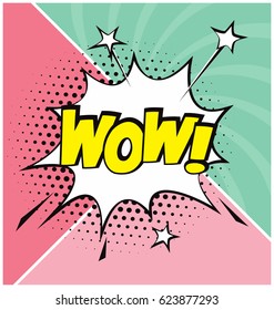 Cartoon, comic speech bubble in pop-art style. Comic text sound effects, sounds illustration: WOW