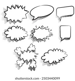 Cartoon or comic Speech bubble set with a halftone effect shadow