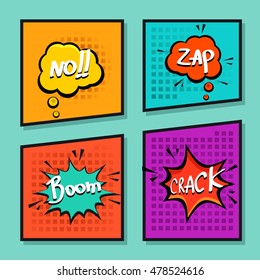Cartoon comic speech bubbles vector set, colorful illustration