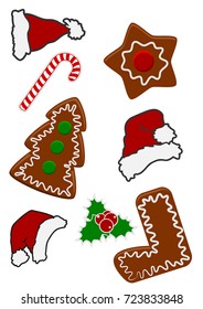 Cartoon or comic style Christmas icon set on white, vector illustration