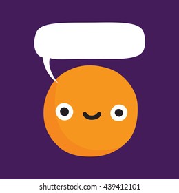 Cartoon comic style cute smiling orange with speech bubble vector illustration