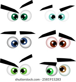 Cartoon and comic style eyes illustration isolated collection set on a white background