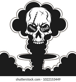 Cartoon comic style nuclear mushroom cloud illustration. Atomic explosion vector clip art.