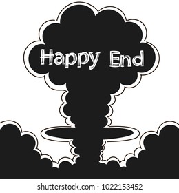 Cartoon comic style nuclear mushroom cloud illustration. Atomic explosion vector clip art.