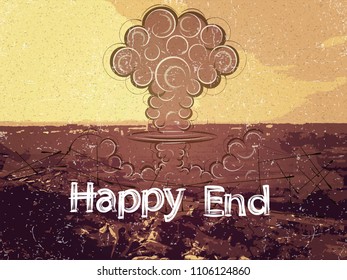Cartoon comic style nuclear mushroom cloud illustration. Atomic explosion vector clip art.