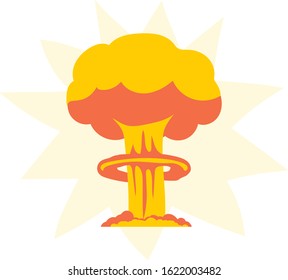 Cartoon comic style nuclear mushroom cloud illustration. Atomic explosion vector clip art.