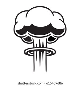 Cartoon comic style nuclear mushroom cloud illustration. Black and white vector clip art graphic.