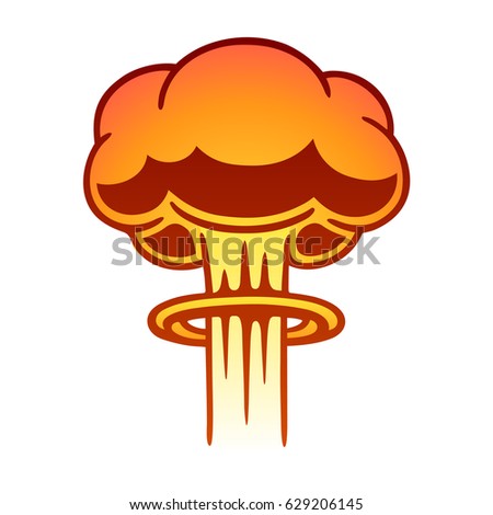 Cartoon comic style nuclear mushroom cloud illustration. Atomic explosion vector clip art.