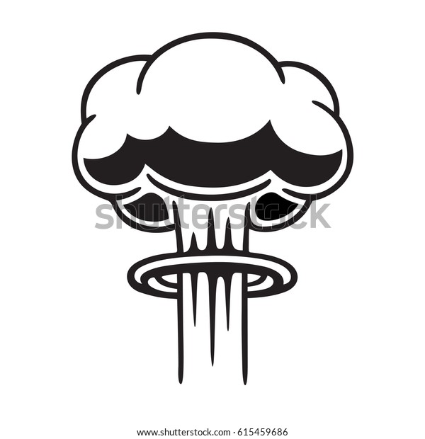 漫画風の核キノコ雲イラスト 白黒のベクター画像クリップアートグラフィック のベクター画像素材 ロイヤリティフリー