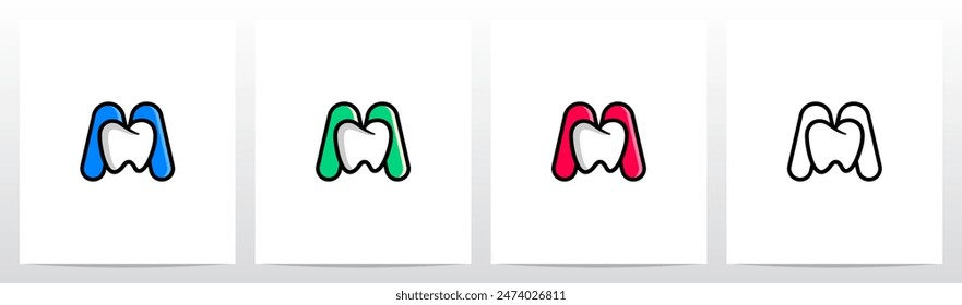 Cartoon Comic Style Tooth Dentist Letter Initial Logo Design M