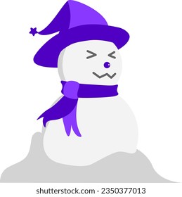 Cartoon and comic style of Violet and purple Halloween snowman. Celebrating in autumn season with isolated spooky smile snowman in Halloween holiday theme, party, greetings, warmly welcome.