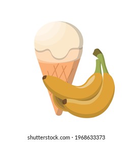Cartoon comic vector of banana ice cream with cone