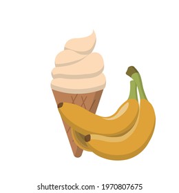 Cartoon comic vector of banana ice cream with cone