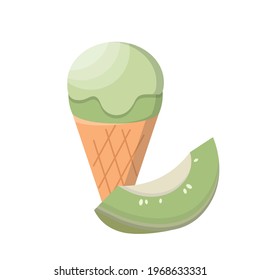 Comic-Vektorgrafik von Cantaloupe-Eis mit Kegel