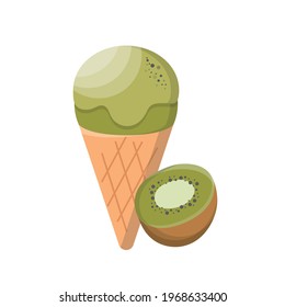 Cartoon comic vector with kiwi ice cream and cone
