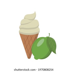 Cartoon comic vector of lemon ice cream with cone