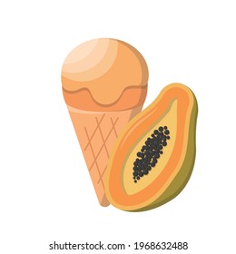 Cartoon comic vector of papaya ice cream with cone