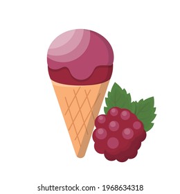 Cartoon comic vector with raspberry ice cream and cone