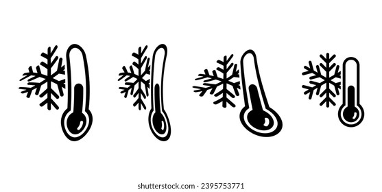 Cartoon, comic winter snow flake icon. Snowflake, weather thermometer. Vector temperature attention sign. Cold weather thermometers icon. Sketch snow flakes. weather forecast, sunny and rainy weather