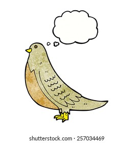 caricatura pájaro común con burbuja de pensamiento