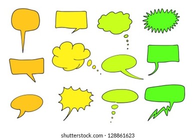 Cartoon communication speech bubbles set. Chat and thought illustration collection.