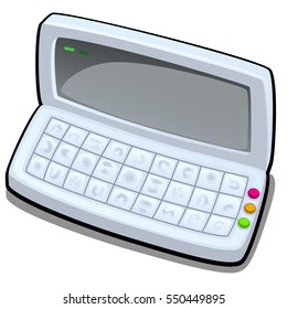 Cartoon compact folding tablet or a laptop isolated on a white background. Vector illustration of close-up.