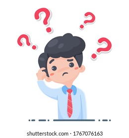 Cartoon company employees are curious gestures With a red question mark on the head
