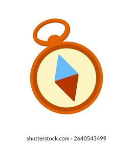 Cartoon Compass Icon Flat Style. Flat cartoon compass with orange frame and blue-red needle. Isolated on white background, simple travel symbol.