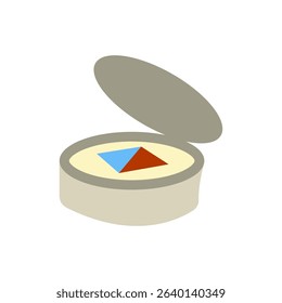 Cartoon Compass Navigation Icon. Flat cartoon illustration of a round compass with an open lid and red-blue directional needle. Minimal style, soft neutral colors, isolated on white background.