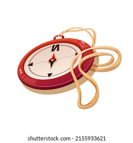 Cartoon compass. Red compass for hiking.