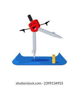 Cartoon compass school supply character on yoga fitness sport. Isolated vector divider finding zen in a yoga pose. Balancing education and relaxation, perfect guide for a stress-free school journey