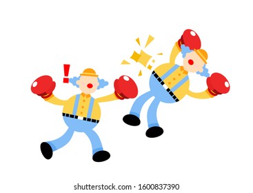 cartoon competitor clown fight boxing power doodle vector illustration flat design style