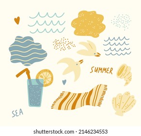 Cartoon composition in marine theme. Vector illustration