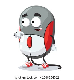 cartoon computer mouse showing himself on a white background