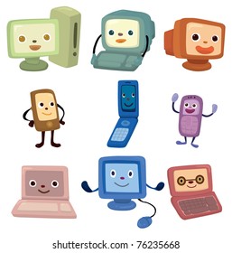 cartoon computer and phone face icon